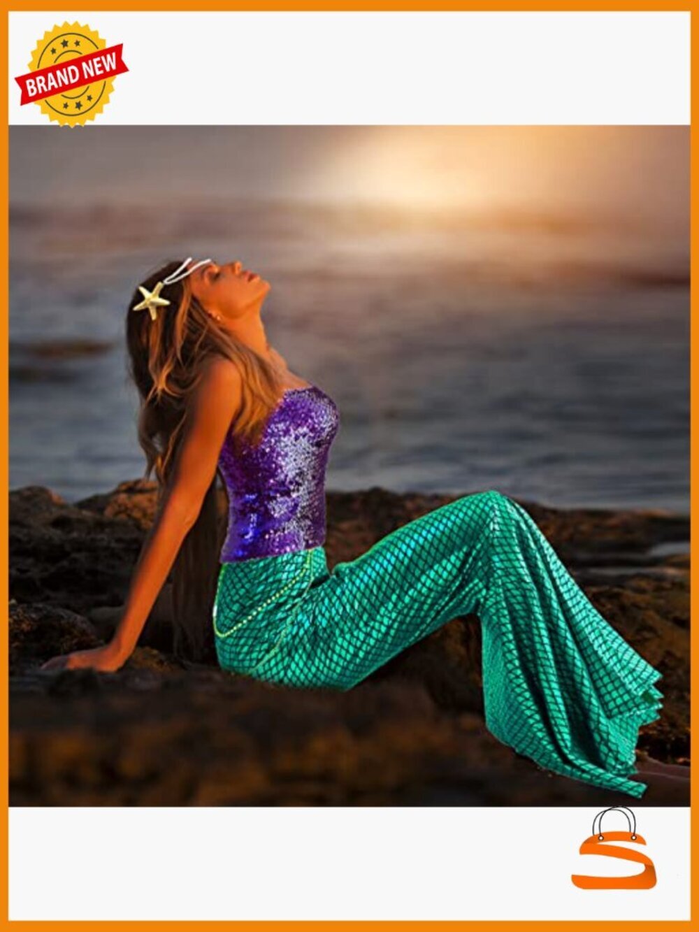 Sequin Mermaid Costume Set with Tube Top, Skirt, Waist & Head Chains for - Picture 5 of 7